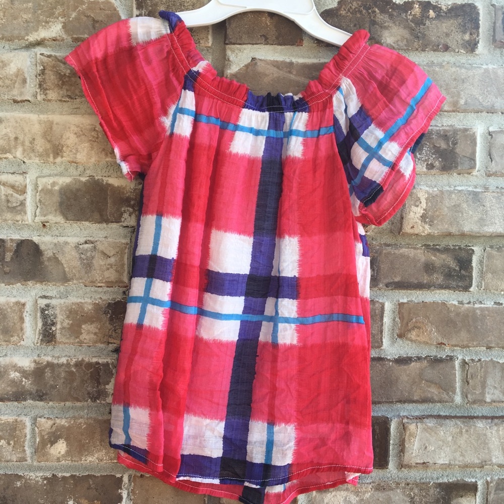 Kidpik red white and blue plaid top 7